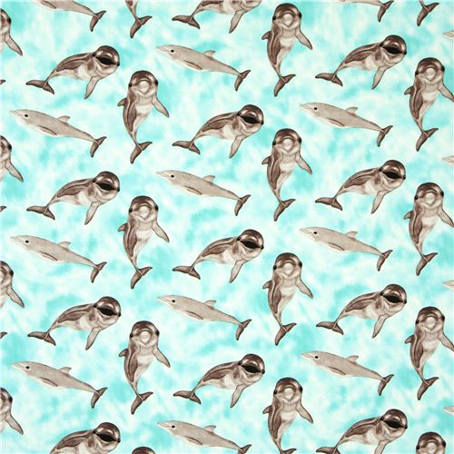 turquoise-white dolphin fabric Realizzato da Michael Miller  2