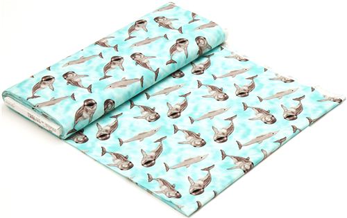 turquoise-white dolphin fabric Realizzato da Michael Miller  3