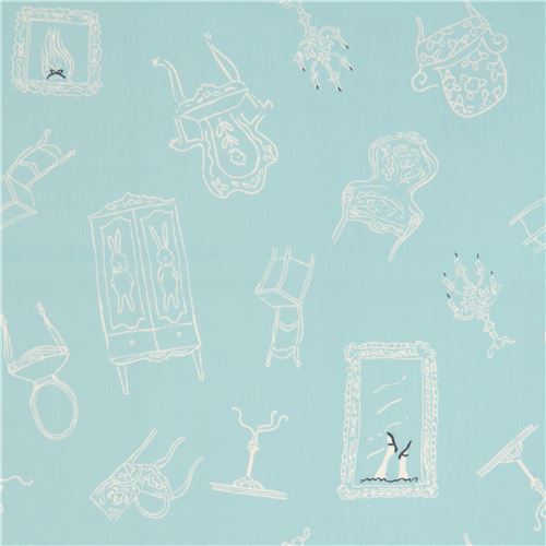 turquoise with cupboard chair birch poplin organic fabric from the USA Fabric