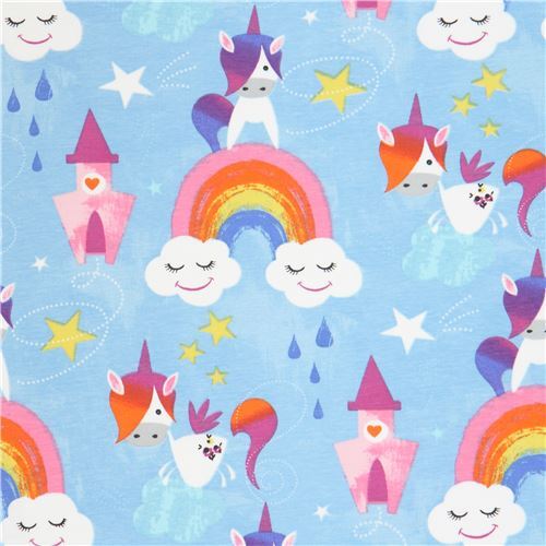 blue unicorn knit fabric by Stof France Fabric
