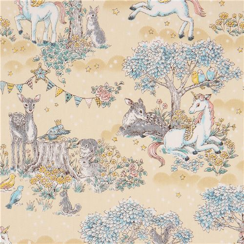 unicorn oxford fabric in tan by Kokka Fabric