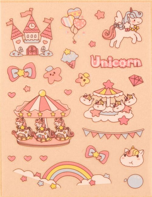 einhorn stempel schloss merry go round rosa glitzer aufkleber wort rosa kawaii 2
