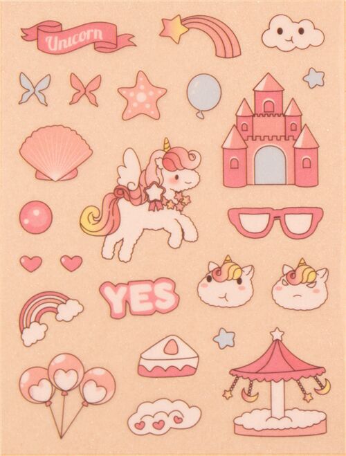 einhorn stempel schloss merry go round rosa glitzer aufkleber wort rosa kawaii 5