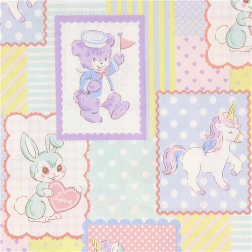 Tela algodón lunares unicornios conejos de Kokka Tela