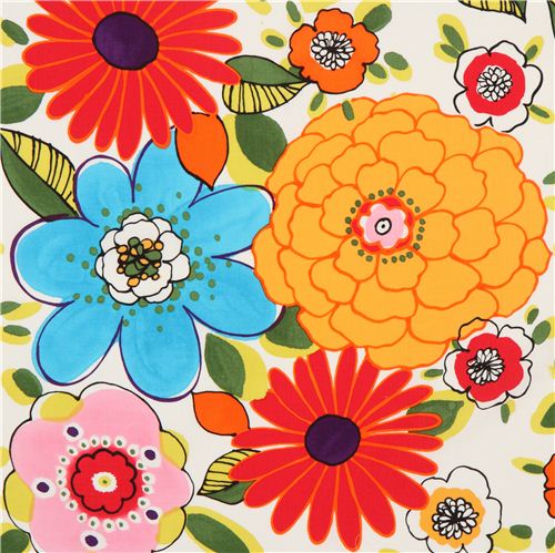Tissu Alexander Henry blanc avec des grande fleurs, Vivienne Tissu