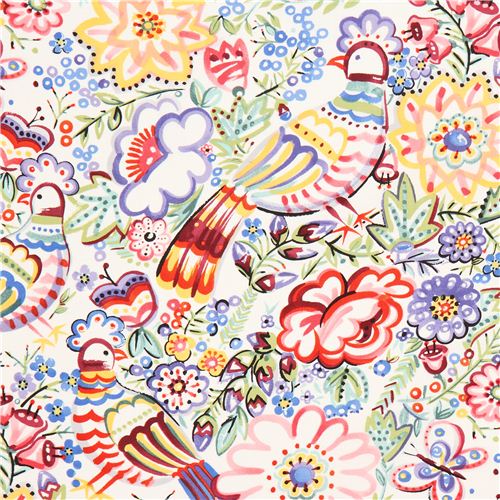 white Alexander Henry dove and flower fabric USA Fabric