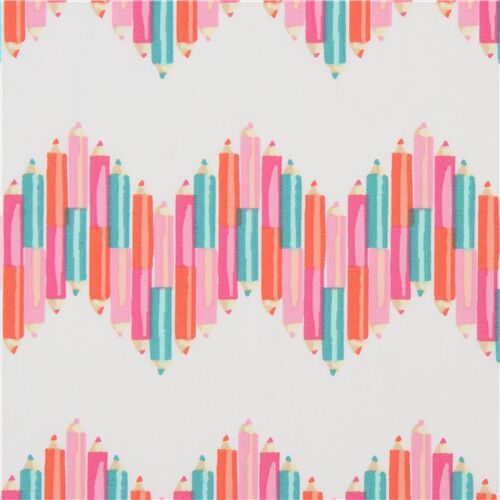 Tissu blanc avec des crayons multicolores en zigzags Tissu