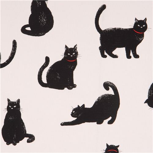 Toile Cosmo blanche avec des chats noirs import du Japon Tissu
