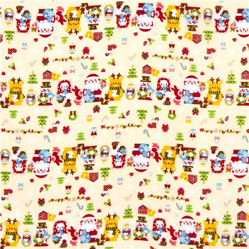 white Christmas fabric Santa Claus kawaii animals 2