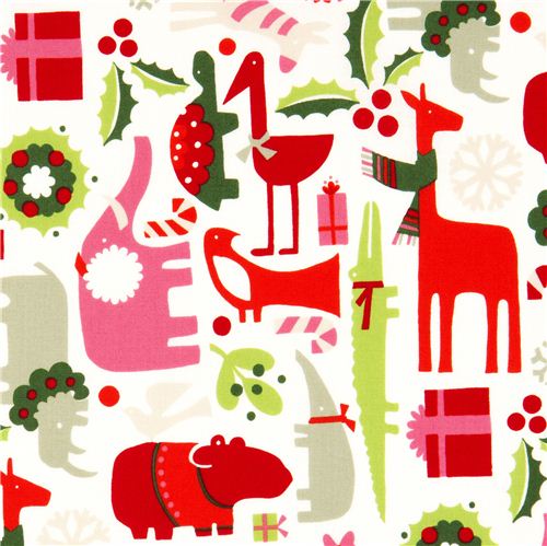 weißer Weihnachtsstoff Tiere Mistelzweig Alexander Henry 1