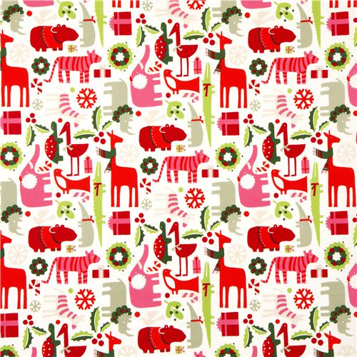 weißer Weihnachtsstoff Tiere Mistelzweig Alexander Henry 2
