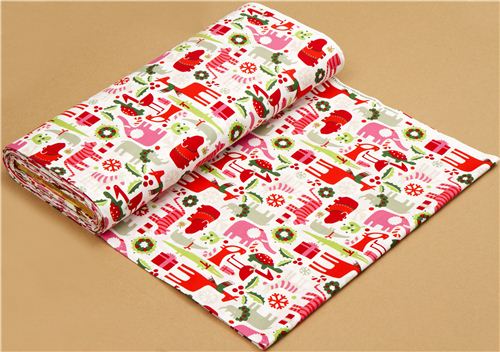 weißer Weihnachtsstoff Tiere Mistelzweig Alexander Henry 3