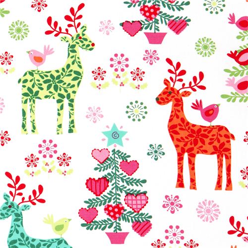 white Christmas fabric reindeer fir tree de Michael Miller 1