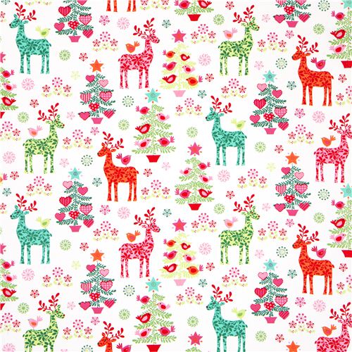 white Christmas fabric reindeer fir tree de Michael Miller 2