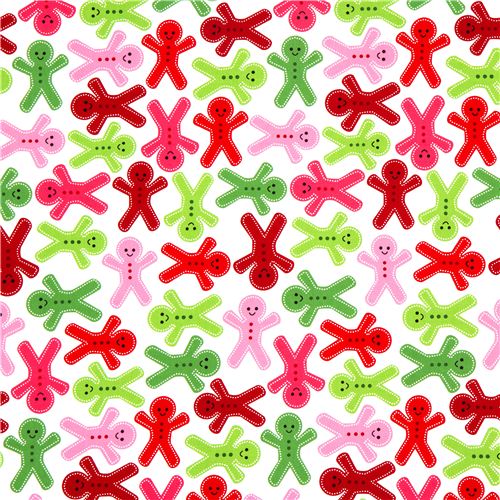 white Christmas fabric with gingerbread man Robert Kaufman 2