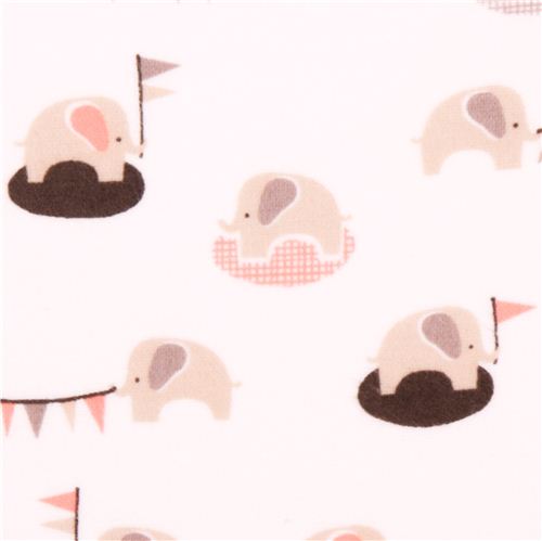 white Cloud 9 elephant organic flannel fabric Ele-fete Fabric