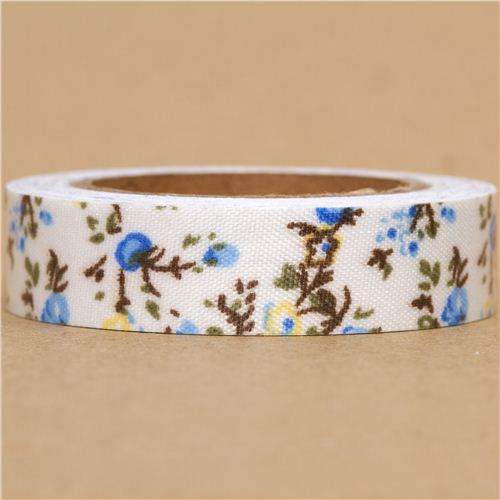 white Fabric Deco Tape with blue & yellow flowers 1