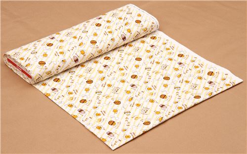 Tissu Oxford blanc avec des jaunes doeufs Gudetama rigolos craquel�s, du texte 3