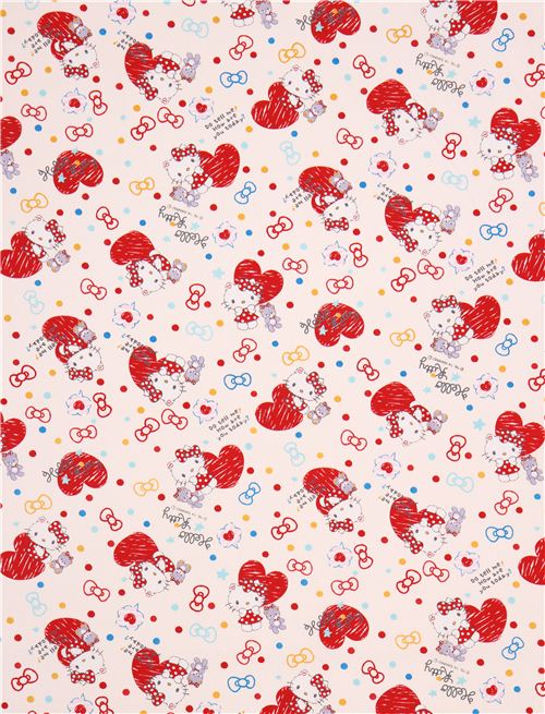 Tissu Oxford blanc Hello Kitty avec des coeurs et des confettis par Sanrio Japon 0