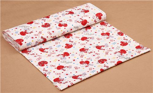 Tissu Oxford blanc Hello Kitty avec des coeurs et des confettis par Sanrio Japon 0
