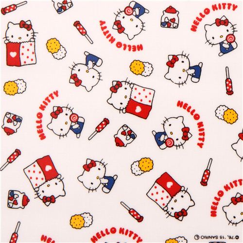 Tissu Oxford blanc avec Hello Kitty, des bonbons, des aliments Tissu