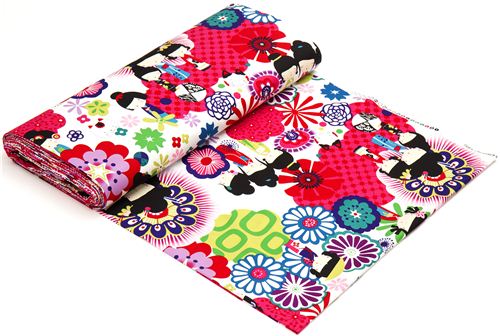 white Japanese Kokeshi doll fabric by Alexander Henry 3