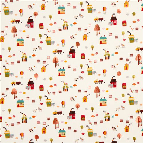 white Japanese animal fabric on the farm 2