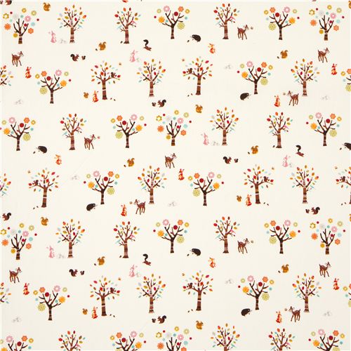 white Japanese animal fabric squirrel deer bunny 2