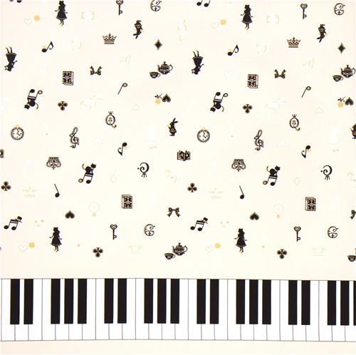 white Japanese fabric Alice in Wonderland piano 2