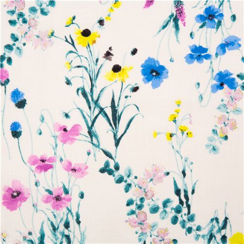 Delicate Bright Floral Watercolour Meadow Flowers Fabric