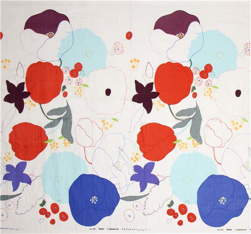 white nani IRO double gauze fabric with big flowers Japan 2