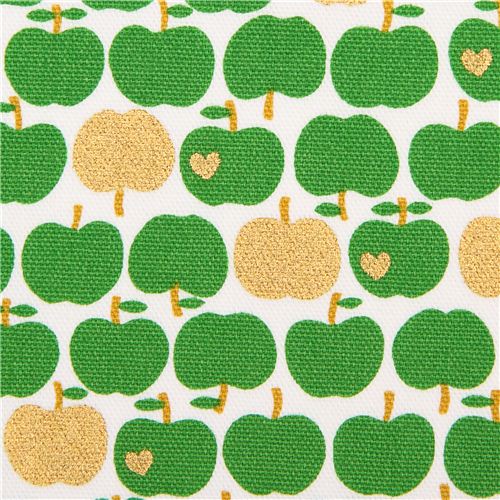 Tissu Oxford Kokka blanc, pommes vertes et or métallique Tissu