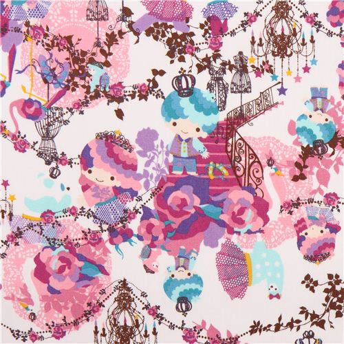 tessuto Oxford bianco Little Twin Stars re Sanrio dal Giappone