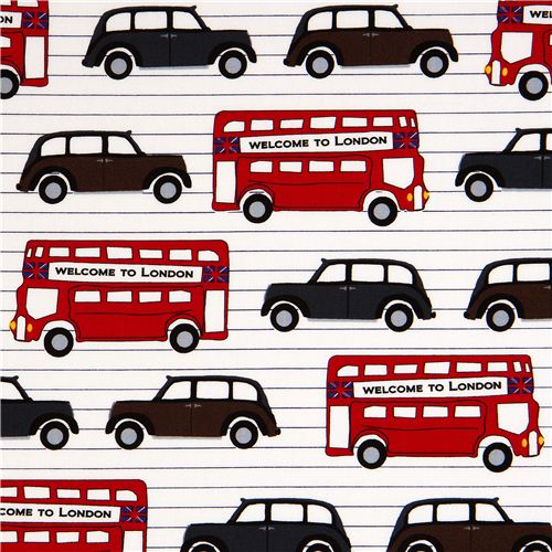 weißer London Stoff mit Bus & Auto Robert Kaufman USA 1