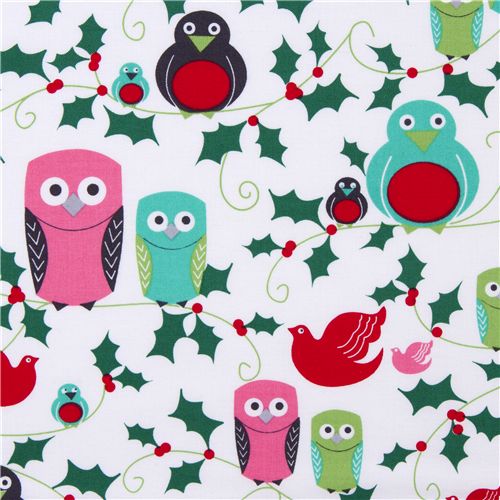 white Michael Miller Christmas fabric owls 1
