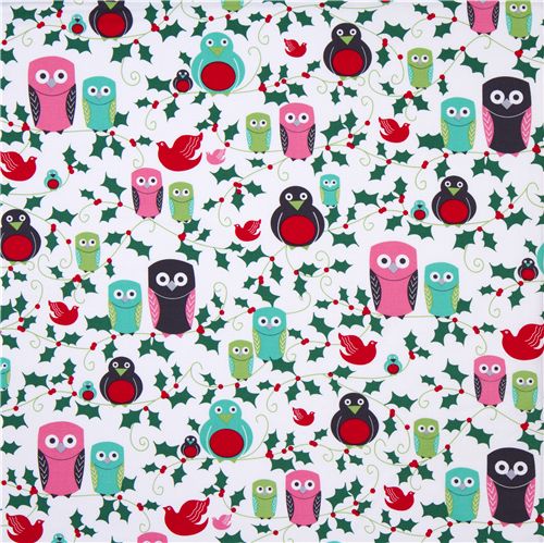 white Michael Miller Christmas fabric owls 2