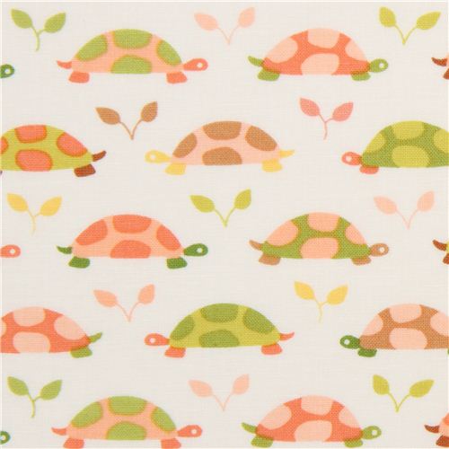 Tela blanca de Michael Miller con tortuguitas rosas Tela