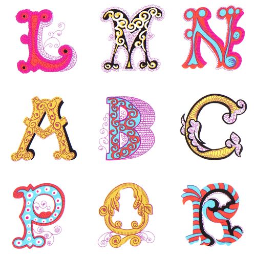 weißer Michael Miller Stoff ABC Alphabet Ornament 1