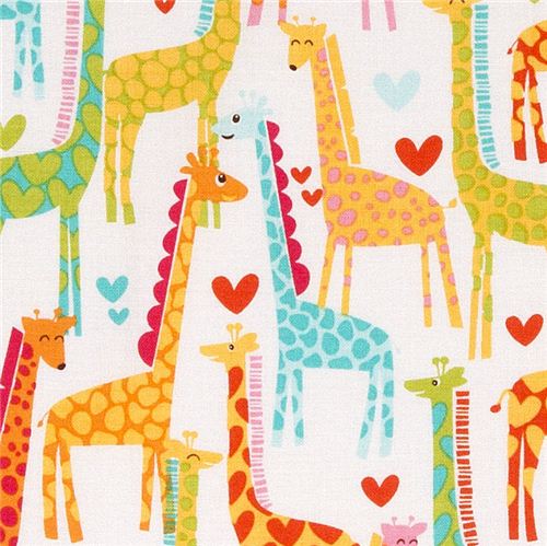white Michael Miller fabric Giraffe Love heart 1