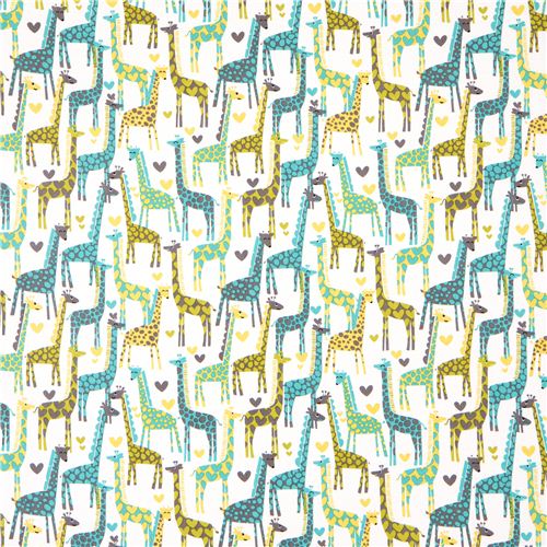 white Michael Miller fabric Giraffe Love heart turquoise 2