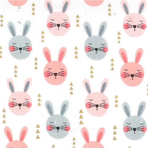 tessuto bianco Michael Miller conigli decorazioni dorate Ruminating Rabbits Tessuto