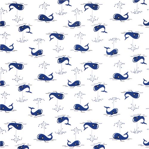 white Michael Miller fabric with blue whale from the US 2