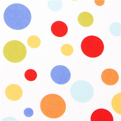 weißer Michael Miller Stoff mit bunten Polka Punkte 1