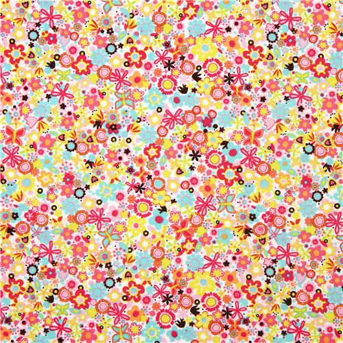 white Michael Miller fabric with many small flowers 2