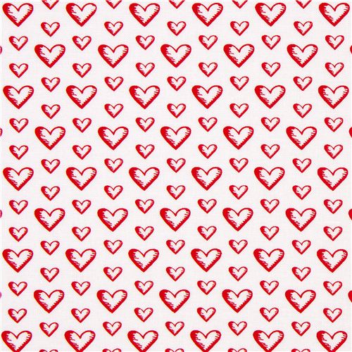 white Michael Miller fabric with red hearts 2