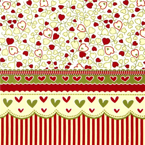 white Michael Miller fabric with stripes, hearts & flowers 1