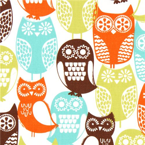 white Michael Miller owl fabric Swedish Owls Fabric