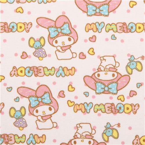 Tissu Oxford Sanrio blanc avec le lapin My Melody, des pois, une souris