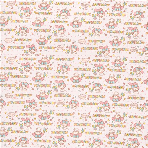 Tissu Oxford Sanrio blanc avec le lapin My Melody, des pois, une souris 0