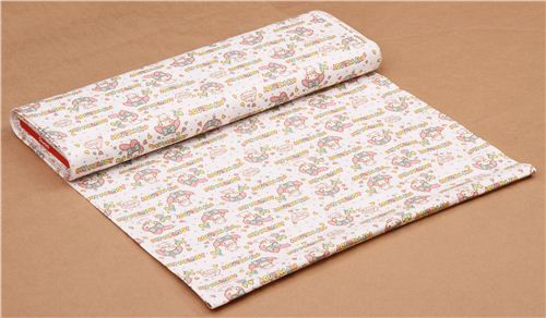Tissu Oxford Sanrio blanc avec le lapin My Melody, des pois, une souris  0
